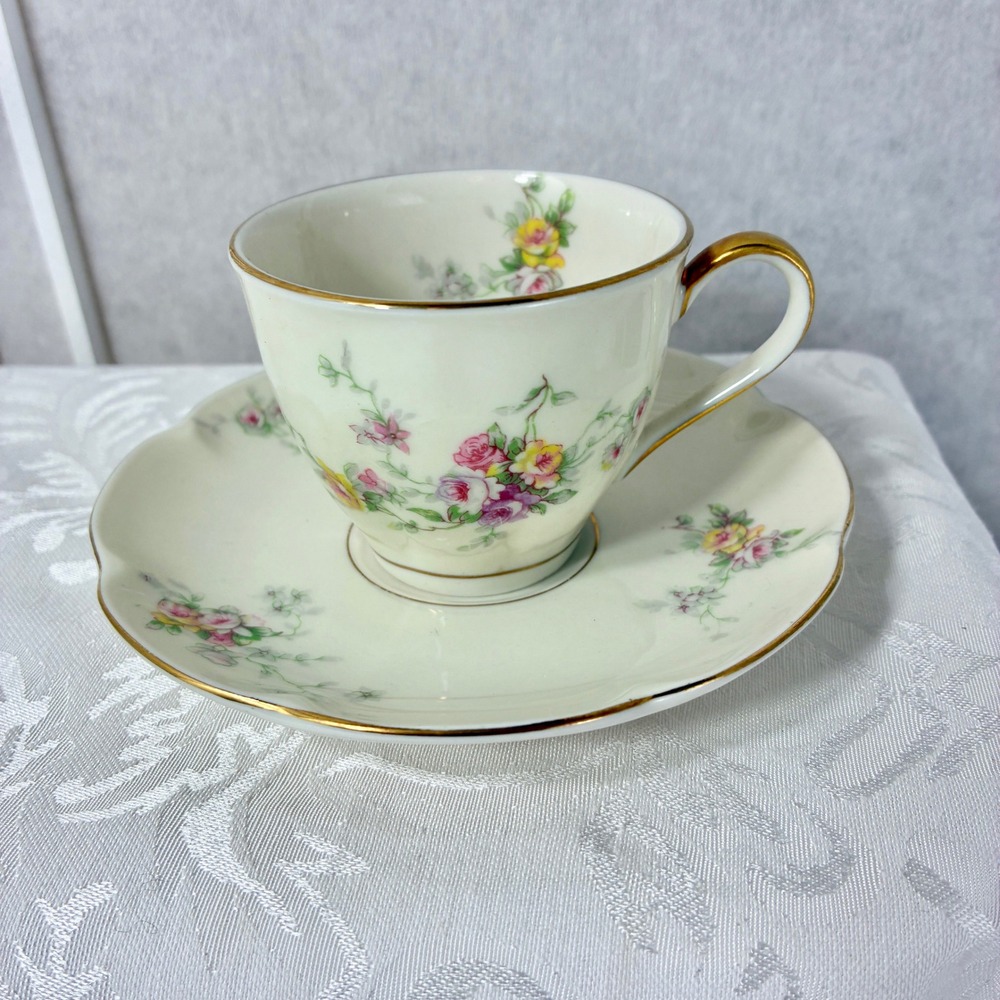 Theodore Haviland NY Floral Tea/Demitasse Cup & Saucer Set Gold Trim Made in USA